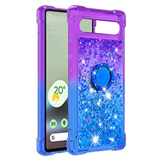 Funda Silicona Carcasa Goma Bling-Bling con Anillo de dedo Soporte S02 para Google Pixel 7a 5G Morado