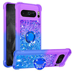 Funda Silicona Carcasa Goma Bling-Bling con Anillo de dedo Soporte S02 para Google Pixel 8 Pro 5G Morado