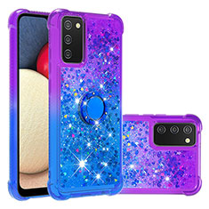 Funda Silicona Carcasa Goma Bling-Bling con Anillo de dedo Soporte S02 para Samsung Galaxy A03s Morado