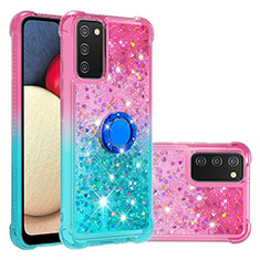 Funda Silicona Carcasa Goma Bling-Bling con Anillo de dedo Soporte S02 para Samsung Galaxy A03s Rosa