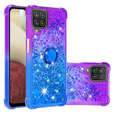 Funda Silicona Carcasa Goma Bling-Bling con Anillo de dedo Soporte S02 para Samsung Galaxy A12 Nacho Morado