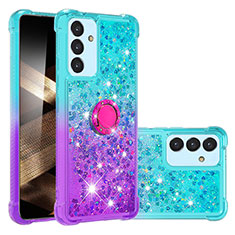 Funda Silicona Carcasa Goma Bling-Bling con Anillo de dedo Soporte S02 para Samsung Galaxy A15 4G Azul Cielo