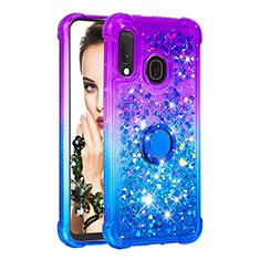 Funda Silicona Carcasa Goma Bling-Bling con Anillo de dedo Soporte S02 para Samsung Galaxy A20e Morado