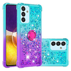 Funda Silicona Carcasa Goma Bling-Bling con Anillo de dedo Soporte S02 para Samsung Galaxy A24 4G Azul Cielo