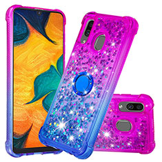 Funda Silicona Carcasa Goma Bling-Bling con Anillo de dedo Soporte S02 para Samsung Galaxy A30 Morado