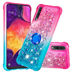 Funda Silicona Carcasa Goma Bling-Bling con Anillo de dedo Soporte S02 para Samsung Galaxy A50 Rosa