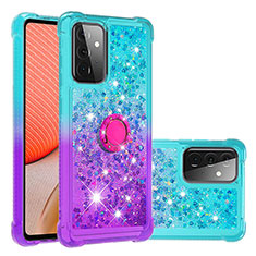 Funda Silicona Carcasa Goma Bling-Bling con Anillo de dedo Soporte S02 para Samsung Galaxy A72 4G Azul Cielo