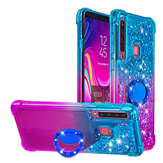 Funda Silicona Carcasa Goma Bling-Bling con Anillo de dedo Soporte S02 para Samsung Galaxy A9 (2018) A920 Azul Cielo