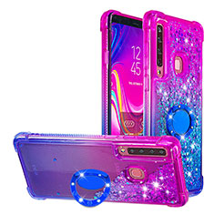 Funda Silicona Carcasa Goma Bling-Bling con Anillo de dedo Soporte S02 para Samsung Galaxy A9s Morado