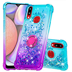 Funda Silicona Carcasa Goma Bling-Bling con Anillo de dedo Soporte S02 para Samsung Galaxy M01s Azul Cielo