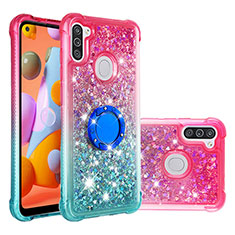 Funda Silicona Carcasa Goma Bling-Bling con Anillo de dedo Soporte S02 para Samsung Galaxy M11 Rosa