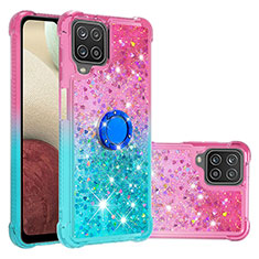 Funda Silicona Carcasa Goma Bling-Bling con Anillo de dedo Soporte S02 para Samsung Galaxy M12 Rosa