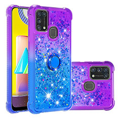 Funda Silicona Carcasa Goma Bling-Bling con Anillo de dedo Soporte S02 para Samsung Galaxy M31 Prime Edition Morado