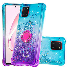 Funda Silicona Carcasa Goma Bling-Bling con Anillo de dedo Soporte S02 para Samsung Galaxy M60s Azul Cielo