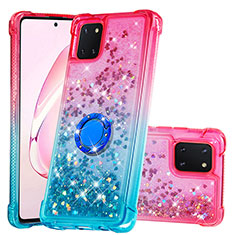 Funda Silicona Carcasa Goma Bling-Bling con Anillo de dedo Soporte S02 para Samsung Galaxy M60s Rosa