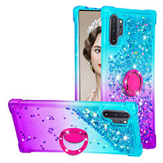 Funda Silicona Carcasa Goma Bling-Bling con Anillo de dedo Soporte S02 para Samsung Galaxy Note 10 Plus 5G Azul Cielo