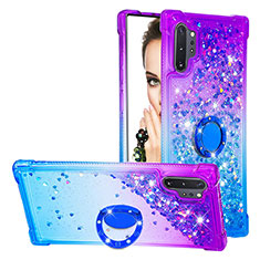 Funda Silicona Carcasa Goma Bling-Bling con Anillo de dedo Soporte S02 para Samsung Galaxy Note 10 Plus 5G Morado