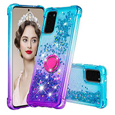 Funda Silicona Carcasa Goma Bling-Bling con Anillo de dedo Soporte S02 para Samsung Galaxy S20 5G Azul Cielo