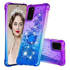 Funda Silicona Carcasa Goma Bling-Bling con Anillo de dedo Soporte S02 para Samsung Galaxy S20 Morado