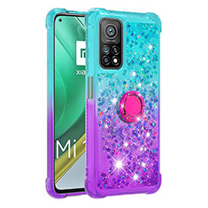 Funda Silicona Carcasa Goma Bling-Bling con Anillo de dedo Soporte S02 para Xiaomi Mi 10T Pro 5G Azul Cielo