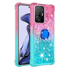 Funda Silicona Carcasa Goma Bling-Bling con Anillo de dedo Soporte S02 para Xiaomi Mi 11T Pro 5G Rosa