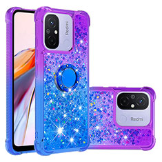 Funda Silicona Carcasa Goma Bling-Bling con Anillo de dedo Soporte S02 para Xiaomi Poco C55 Morado