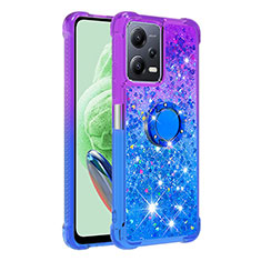 Funda Silicona Carcasa Goma Bling-Bling con Anillo de dedo Soporte S02 para Xiaomi Poco X5 5G Morado