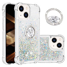 Funda Silicona Carcasa Goma Bling-Bling con Anillo de dedo Soporte S03 para Apple iPhone 14 Azul Claro