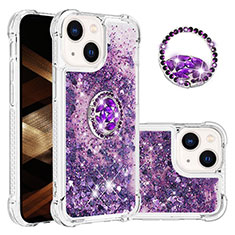 Funda Silicona Carcasa Goma Bling-Bling con Anillo de dedo Soporte S03 para Apple iPhone 14 Plus Morado