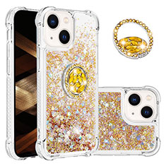 Funda Silicona Carcasa Goma Bling-Bling con Anillo de dedo Soporte S03 para Apple iPhone 14 Plus Oro