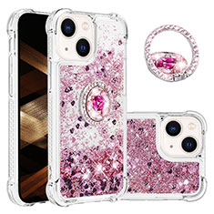 Funda Silicona Carcasa Goma Bling-Bling con Anillo de dedo Soporte S03 para Apple iPhone 14 Purpura Claro