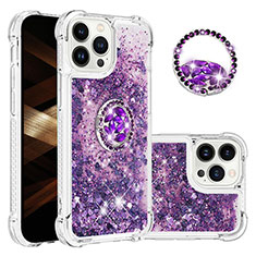 Funda Silicona Carcasa Goma Bling-Bling con Anillo de dedo Soporte S03 para Apple iPhone 15 Pro Max Morado