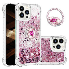 Funda Silicona Carcasa Goma Bling-Bling con Anillo de dedo Soporte S03 para Apple iPhone 15 Pro Max Purpura Claro