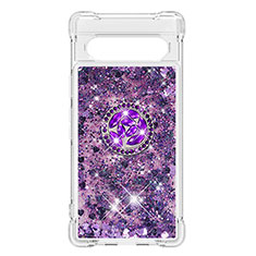 Funda Silicona Carcasa Goma Bling-Bling con Anillo de dedo Soporte S03 para Google Pixel 7a 5G Morado