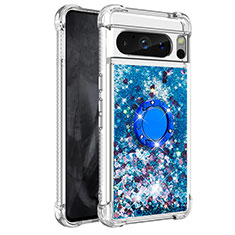 Funda Silicona Carcasa Goma Bling-Bling con Anillo de dedo Soporte S03 para Google Pixel 8 Pro 5G Azul