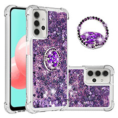 Funda Silicona Carcasa Goma Bling-Bling con Anillo de dedo Soporte S03 para Samsung Galaxy A32 4G Morado