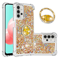 Funda Silicona Carcasa Goma Bling-Bling con Anillo de dedo Soporte S03 para Samsung Galaxy A32 4G Oro