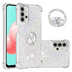 Funda Silicona Carcasa Goma Bling-Bling con Anillo de dedo Soporte S03 para Samsung Galaxy A32 4G Plata