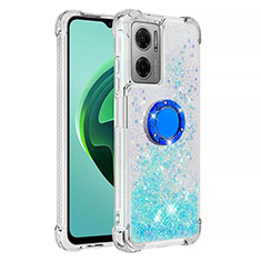 Funda Silicona Carcasa Goma Bling-Bling con Anillo de dedo Soporte S03 para Xiaomi Redmi 10 Prime Plus 5G Azul Cielo