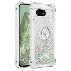 Funda Silicona Carcasa Goma Bling-Bling con Anillo de dedo Soporte YB1 para Google Pixel 8a 5G Plata