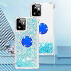 Funda Silicona Carcasa Goma Bling-Bling con Anillo de dedo Soporte YB1 para Motorola Moto G Power 5G (2023) Azul Cielo