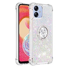 Funda Silicona Carcasa Goma Bling-Bling con Anillo de dedo Soporte YB1 para Samsung Galaxy A04 4G Plata