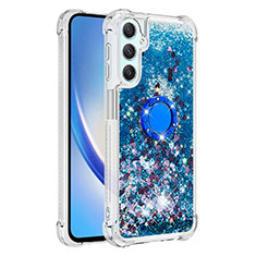 Funda Silicona Carcasa Goma Bling-Bling con Anillo de dedo Soporte YB1 para Samsung Galaxy A24 4G Azul