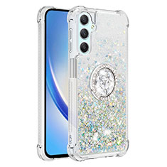 Funda Silicona Carcasa Goma Bling-Bling con Anillo de dedo Soporte YB1 para Samsung Galaxy A24 4G Azul Claro