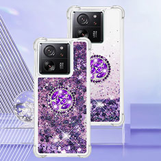 Funda Silicona Carcasa Goma Bling-Bling con Anillo de dedo Soporte YB1 para Xiaomi Mi 13T 5G Morado