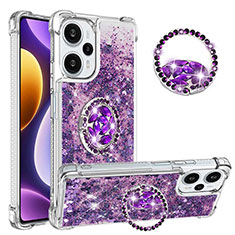 Funda Silicona Carcasa Goma Bling-Bling con Anillo de dedo Soporte YB1 para Xiaomi Poco F5 5G Morado