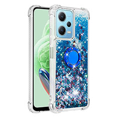 Funda Silicona Carcasa Goma Bling-Bling con Anillo de dedo Soporte YB1 para Xiaomi Redmi Note 12 5G Azul