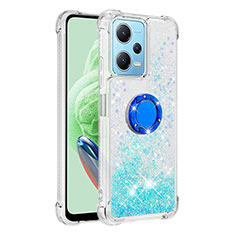 Funda Silicona Carcasa Goma Bling-Bling con Anillo de dedo Soporte YB1 para Xiaomi Redmi Note 12 5G Azul Cielo