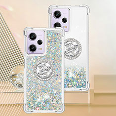 Funda Silicona Carcasa Goma Bling-Bling con Anillo de dedo Soporte YB1 para Xiaomi Redmi Note 12 Pro 5G Azul Claro