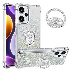 Funda Silicona Carcasa Goma Bling-Bling con Anillo de dedo Soporte YB1 para Xiaomi Redmi Note 12 Turbo 5G Azul Claro